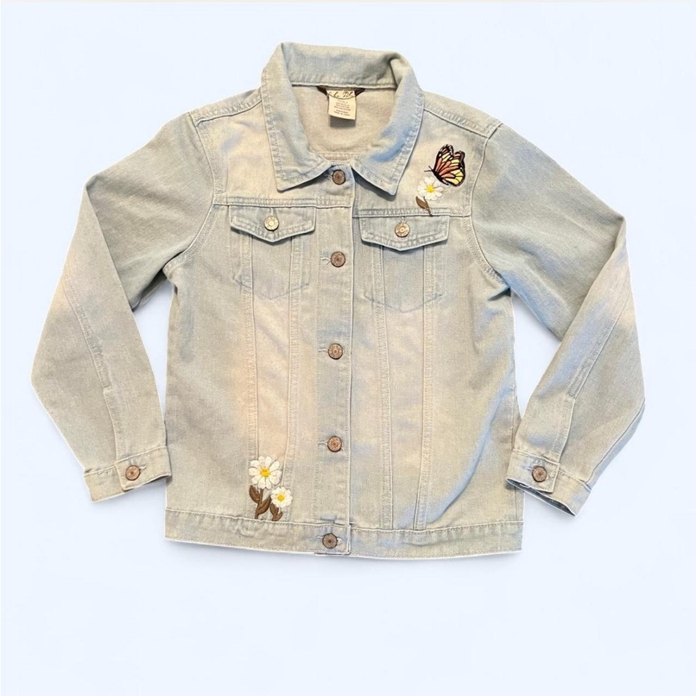 SoHo Blue Jean Jacket Denim Crewcuts 16 XL Girls Embroidered 🦋 Butterfly Daisy
